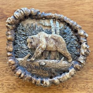 Carved bear antler belt buckle 1981 Glenn L Smith